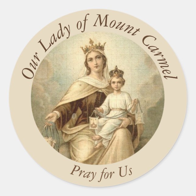 Sticker Rond Notre Dame du Mont Carmel Baby Jésus Scapulaire (Devant)