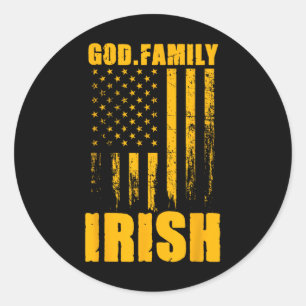 Sticker Rond Notre Dame Irlandais Dieu. Famille. Drapeau Usa Vi