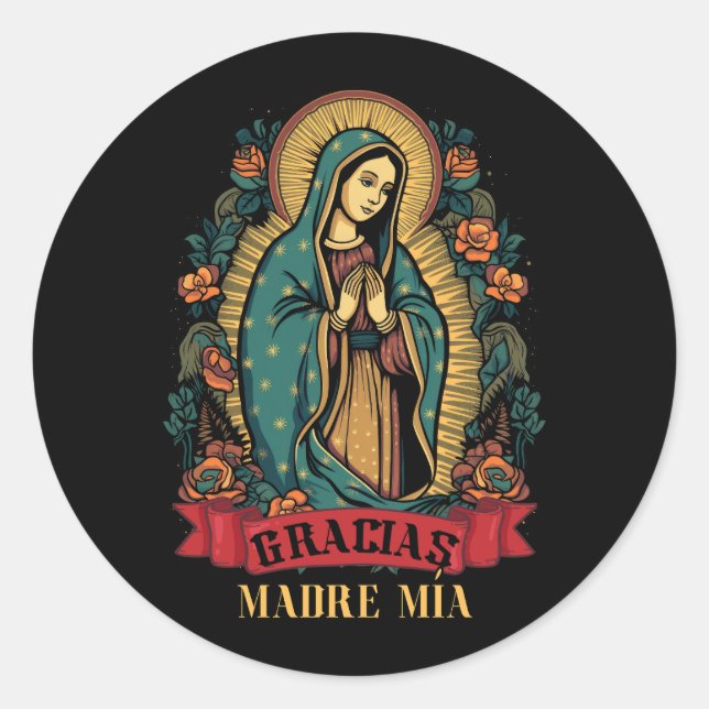 Sticker Rond Notre Dame Virgen De Guadalupe Vierge Marie Gracia (Devant)