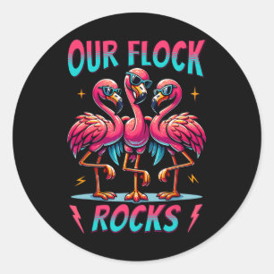 Sticker Rond Notre Flock Rocks Flamant rose mignon Correspondan