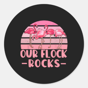 Sticker Rond Notre Flock Rocks Flamants roses Lover Famille Vac