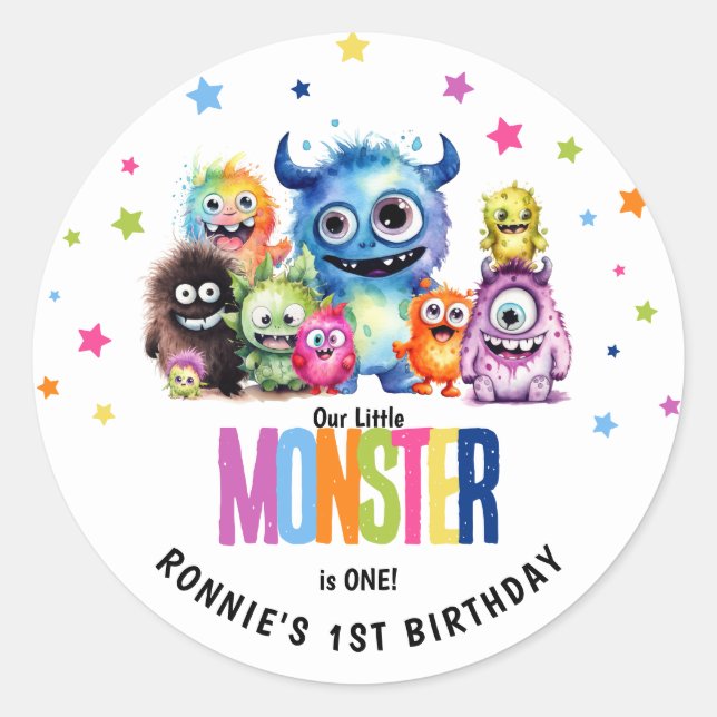 Sticker Rond Notre Little Monster 1er anniversaire (Devant)