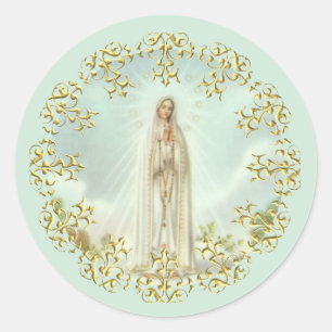 Sticker Rond Notre Madame de dentelle d'or de Fatima