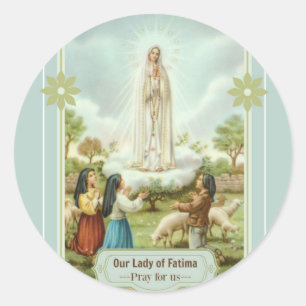 Sticker Rond Notre Madame des moutons d'enfants de Fatima
