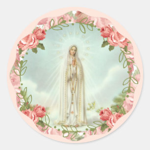 Sticker Rond Notre Madame des roses roses de Fatima