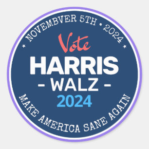 Sticker Rond Notre Make America Sane again Harris Walz 2024
