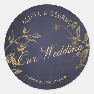 Sticker Rond Notre mariage élégant mariage de typographie marin