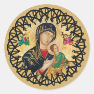 Sticker Rond Notre mère aide perpétuelle avec le bébé Jésus