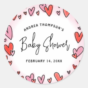 Sticker Rond Notre petit Baby shower de coeur Saint-Valentin