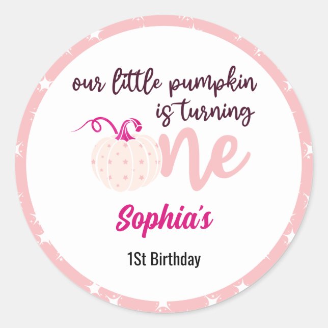 Sticker Rond notre petit citrouille fait un 1er anniversaire (Devant)