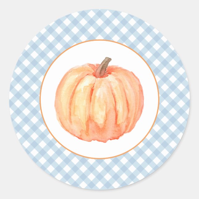 Sticker Rond Notre petit Citrouille pâte bleu plaid premier ann (Devant)