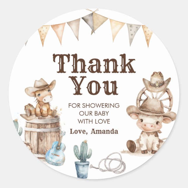Sticker Rond Notre petit garçon sauvage Baby shower Ouest Merci (Devant)