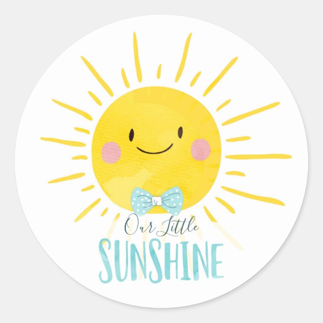 Sticker Rond Notre petit garçon Sunshine Blue Bow Cravate Toppe (Devant)