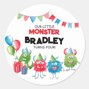 Sticker Rond Notre petit monstre   Photo fête d'anniversaire