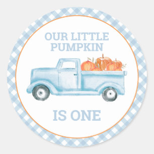 Sticker Rond Notre petit pumpkin camion bleu clair premier anni