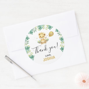 Sticker Rond Notre petit roi lion couronne ballon 1er anniversa