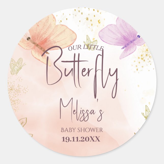 Sticker Rond Notre Petite Aquarelle Papillon Pink Purple Gold (Devant)