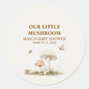 Sticker Rond Notre petite Baby Shower Champignon