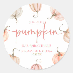 Sticker Rond Notre Petite Citrouille Rose Blanc Automne fête d'