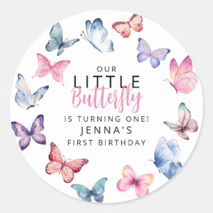 Sticker Rond Notre petite fête d'anniversaire Papillon