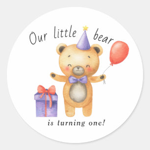 Sticker Rond Notre petite ours devient un Anniversaire de enfan