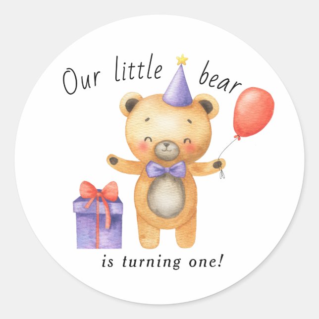 Sticker Rond Notre petite ours devient un Anniversaire de enfan (Devant)