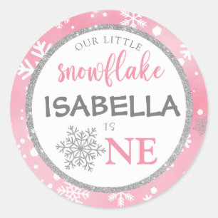 STICKER ROND NOTRE PETITE ROSE DE LA NEIGE 1ER ANNIVERSAIRE