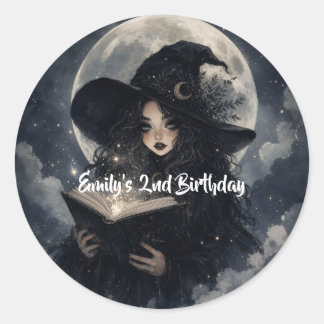 Sticker Rond notre petite sorcière a 2 ans ||