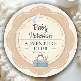 Sticker Rond Notre Plus Grande Aventure Fête de Naissance Neutr