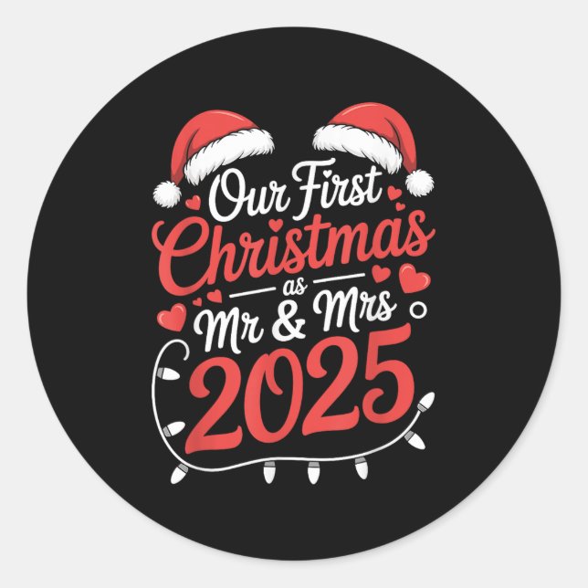 Sticker Rond Notre Premier Noël Comme M. Mme 2025 Couples Marié (Devant)
