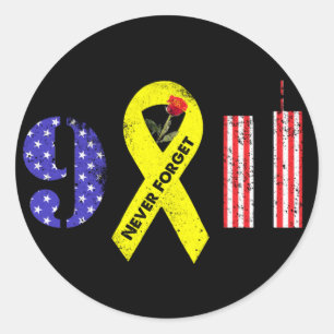 Sticker Rond N'oubliez jamais 9 11 Ruban jaune