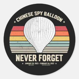 Sticker Rond N'oubliez jamais chinois Spy Balloon style rétro d