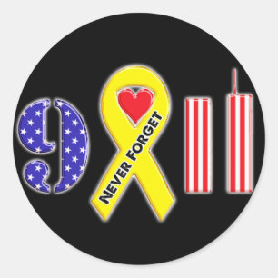 Sticker Rond N'oubliez jamais le 11 septembre Ruban jaune