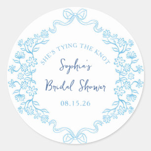 Sticker Rond  "Nouer la boucle" Chapeau de mariage ruban bleu S