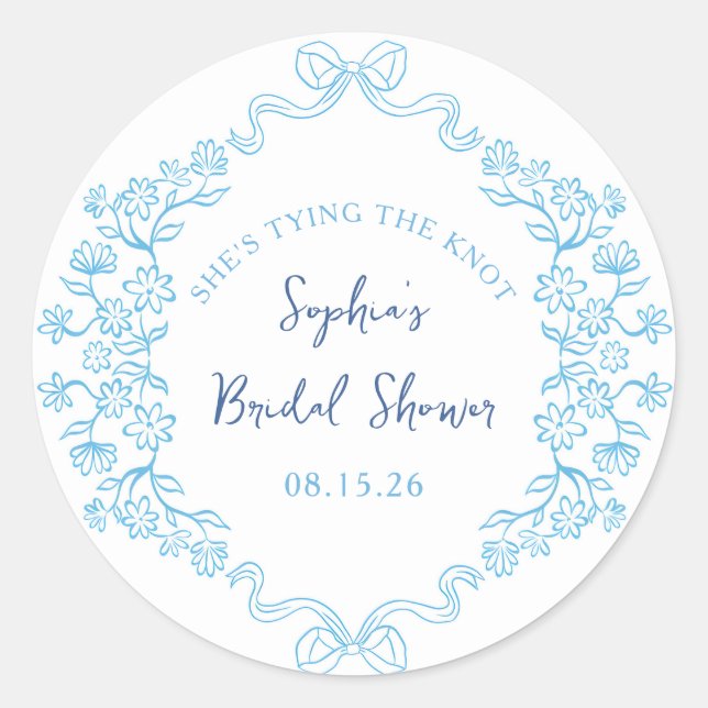 Sticker Rond  "Nouer le Nœud" Chapeau de Mariage Ruban Bleu Som (Devant)