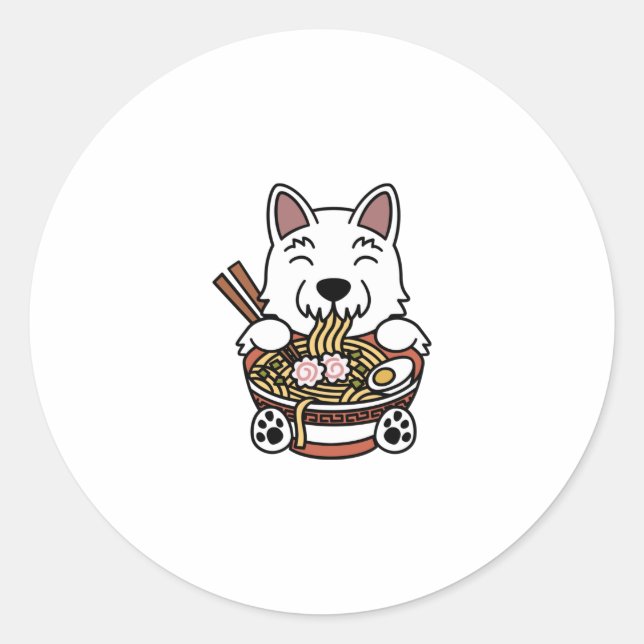Sticker Rond Nouilles de Westie Ramen (Devant)