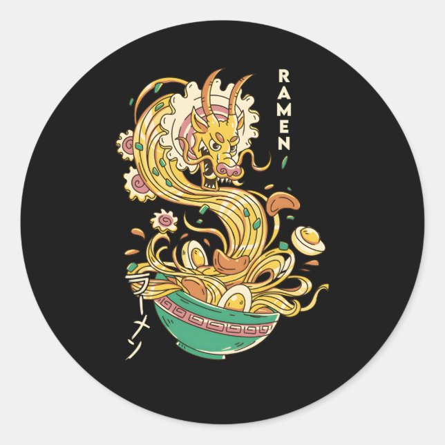 Sticker Rond nouilles japonaises Ra Dragon Soupe Otaku Foodie (Devant)