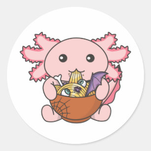 Sticker Rond Nouilles nouilles japonaises Halloween Axolotl Ram