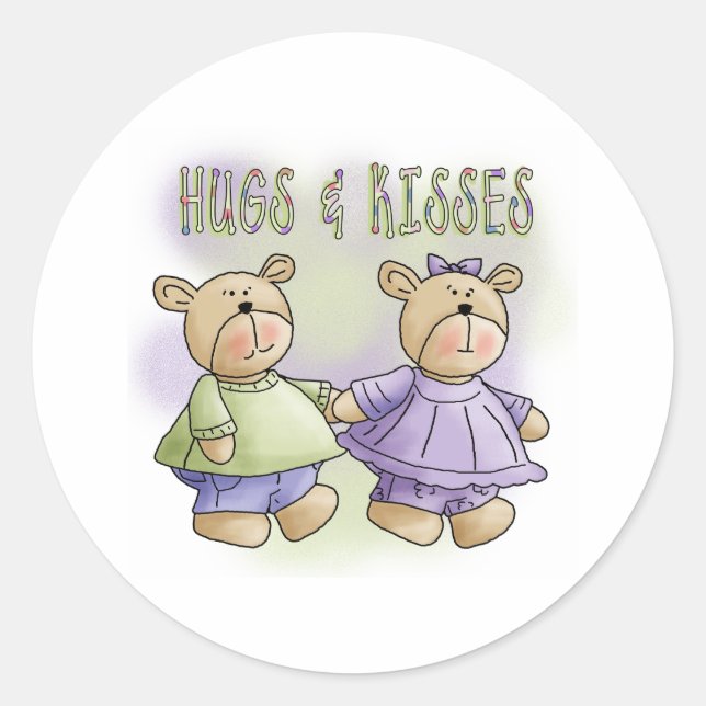Sticker Rond Nounours accroupies et baisers (Devant)