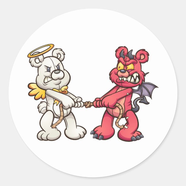 Sticker Rond nounours d'anges et de diables dans un remorqueur  (Devant)