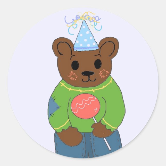 Sticker Rond Nounours d'anniversaire (Devant)