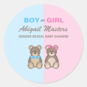 Sticker Rond Nounours de Baby shower de révélation de genre