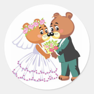 Sticker Rond Nounours du mariage s'embrasser