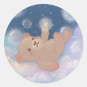 Sticker Rond Nounours en peluche flottant sur des nuages