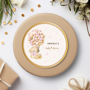 Sticker Rond Nounours en peluche rose tendre pour bébé fille