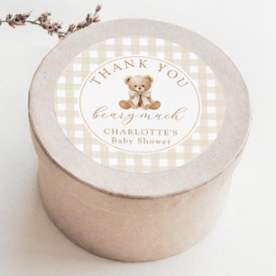 Sticker Rond Nounours Merci beaucoup Neutral Gingham