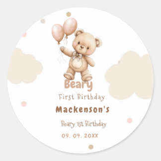 Sticker Rond Nounours Premier Garçon Ballon Ourson 1er Annivers