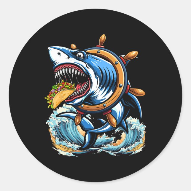Sticker Rond Nourrir des requins Taco Noël Amoureux des animaux (Devant)
