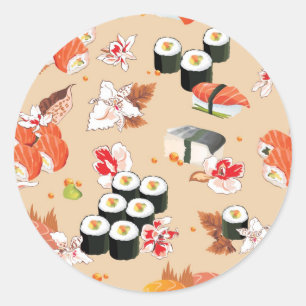 Sticker Rond Nourriture japonaise : Sushi Motif 3