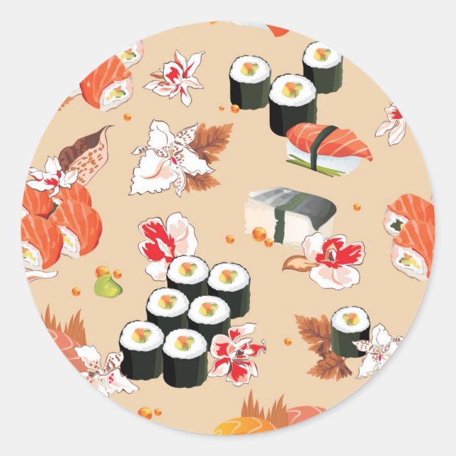 Sticker Rond Nourriture japonaise : Sushi Motif 3 (Devant)